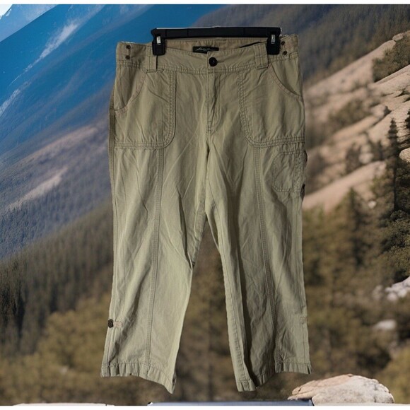 Y2K 90s Eddie Bauer Outdoor Capri Pants Womens 8 Brown Cargo Hiking Pockets - Picture 1 of 7